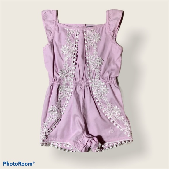 Calvin Klein girls lavender embroidered romper - Picture 1 of 6